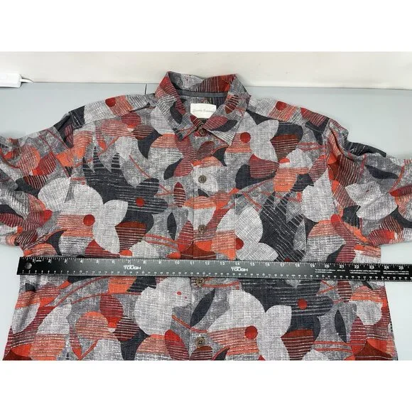Tommy Bahama Silk Hawaiian Shirt Button Up Floral Beach Artsy Cruise Gray Red L - Picture 6 of 7